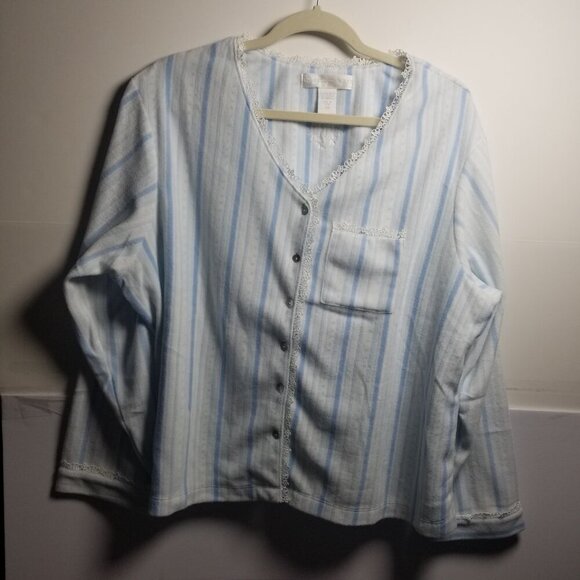 Eileen West Pastel Blue Lace Trim Cottagecore Women's Flannel Pajamas Sz 2X - Picture 3 of 11